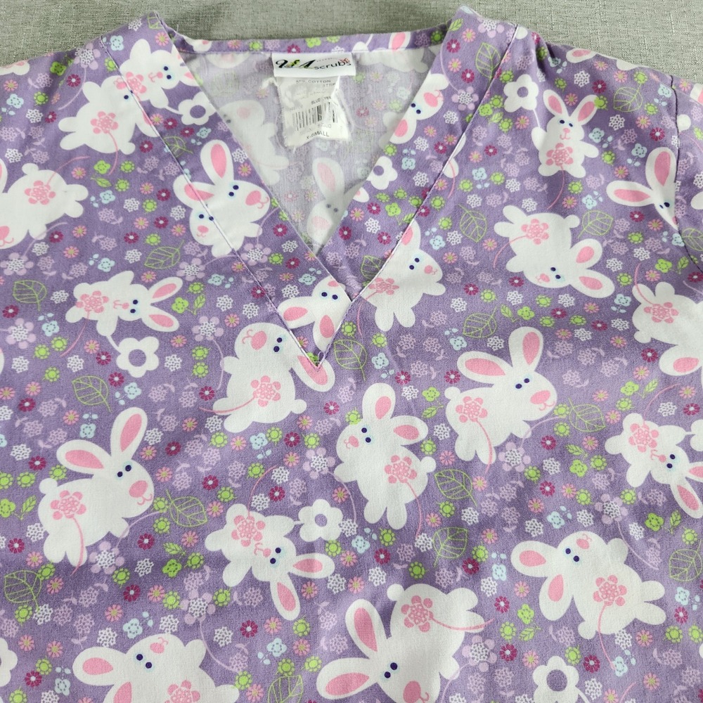 Lot 4 Women Scrub Tops Landau Peaches UA Scrubs Animal Print XS S Dog Cat Bunny - Picture 5 of 13